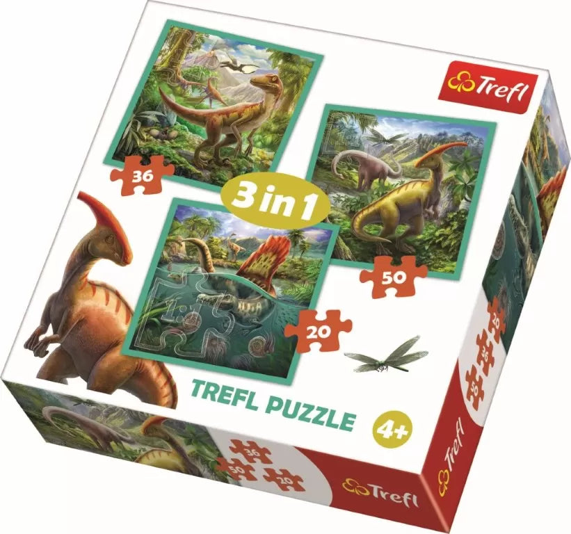 Puzzle trefl 3in1 lumea extraordinara a dinozaurilor
