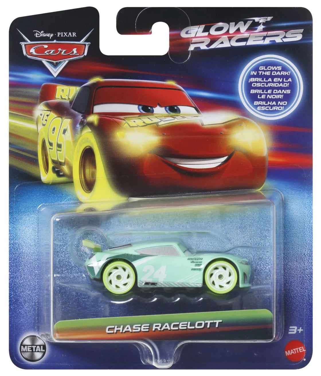 Cars glow racers masinuta metalica chase racelott 1:55