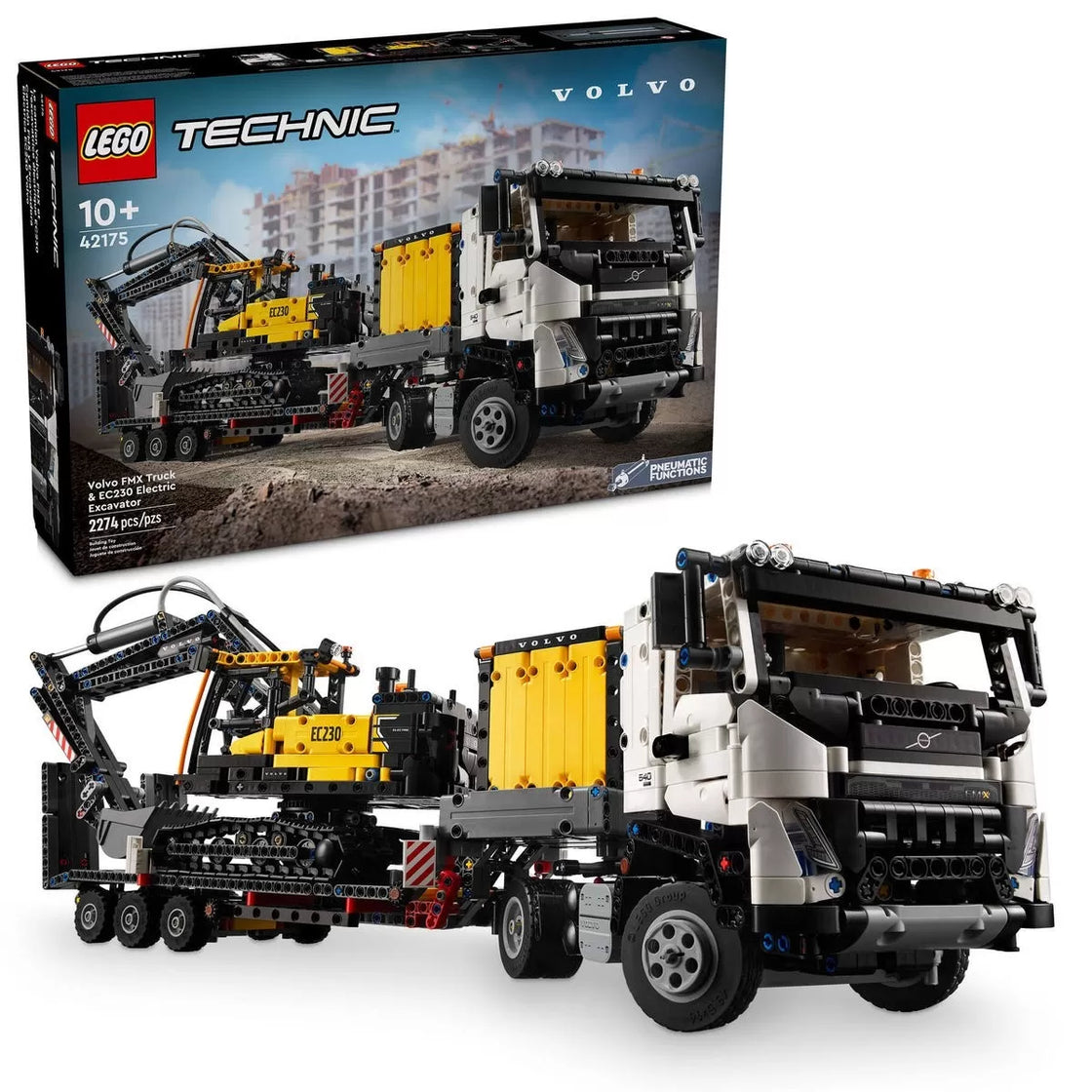 Lego technic camionul fmx și excavatorul electric ec230 de la volvo 42175