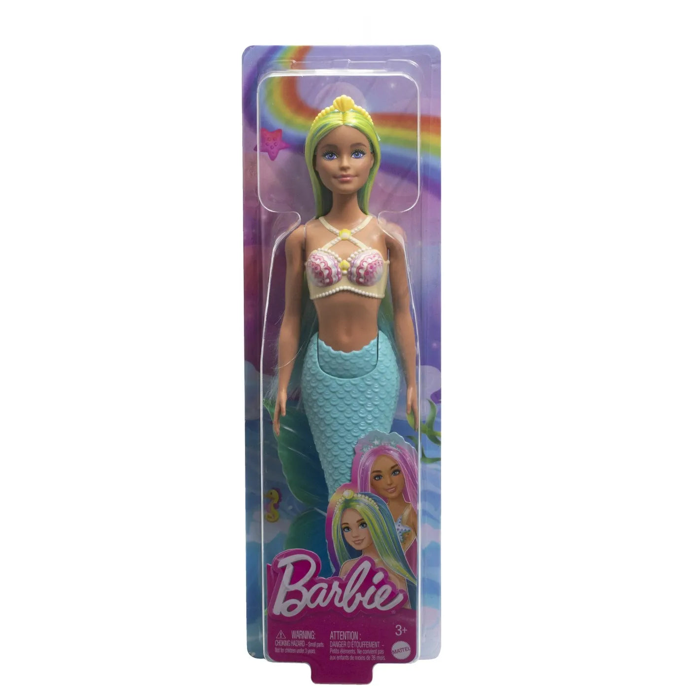 Barbie dreamtropia papusa sirena cu corset galben si coada albastra