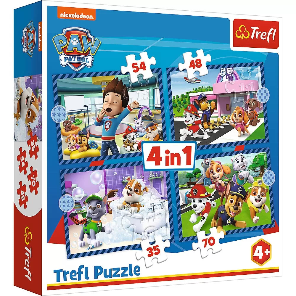 Puzzle trefl 4in1 patrula catelusilor activitatile zilnice ale echipei