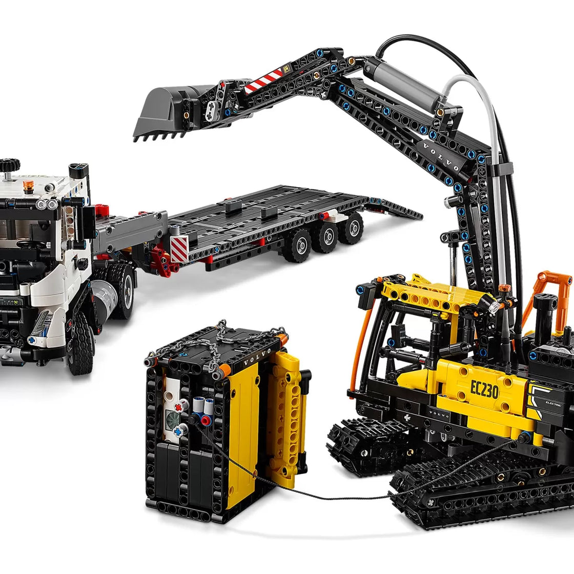 Lego technic camionul fmx și excavatorul electric ec230 de la volvo 42175