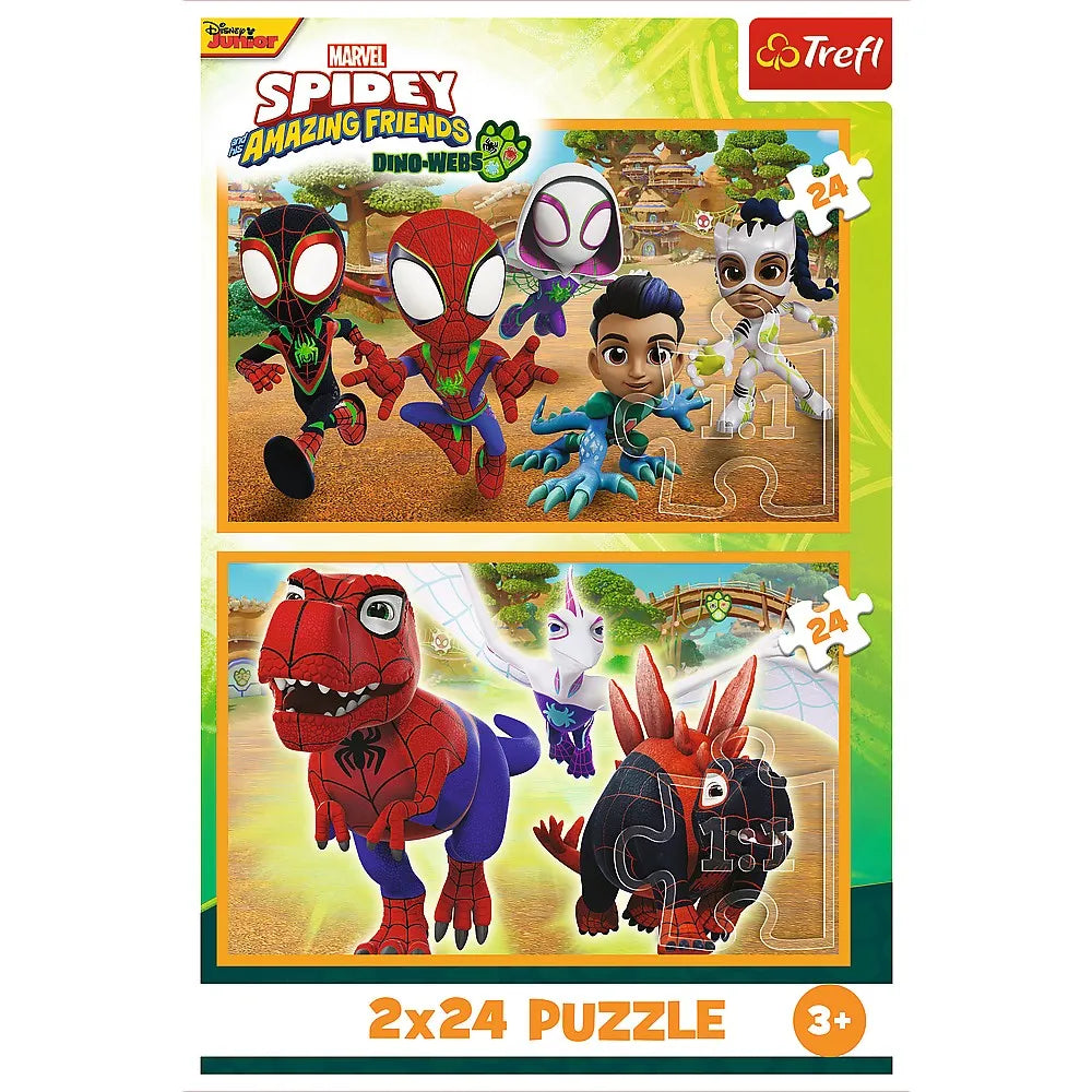 Puzzle trefl 2x24 spidey and his amazing friends dino-webs spidey si dinozaurii