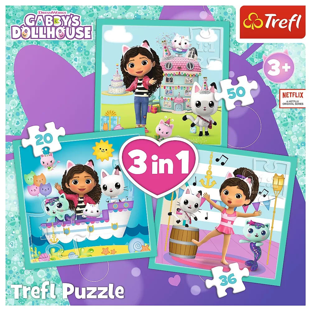 Puzzle trefl 3in1 gabbys dollhouse activitatile lui gabby