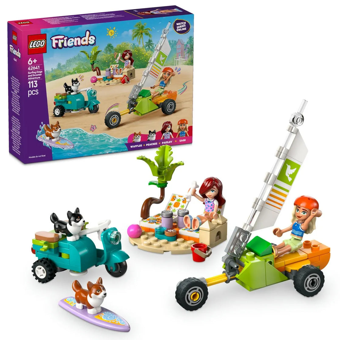 Lego friends aventuri cu catei la surfing si pe scuter 42641