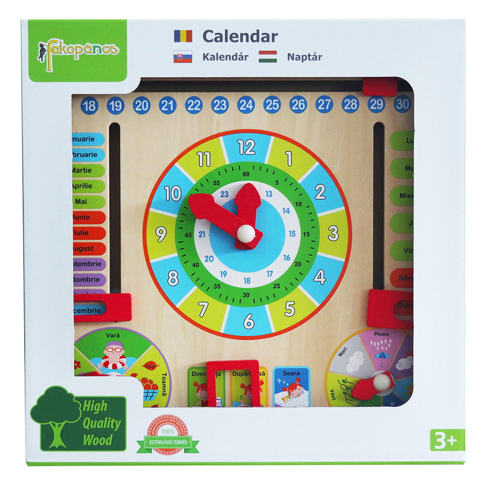 Calendar educativ din lemn, limba romana