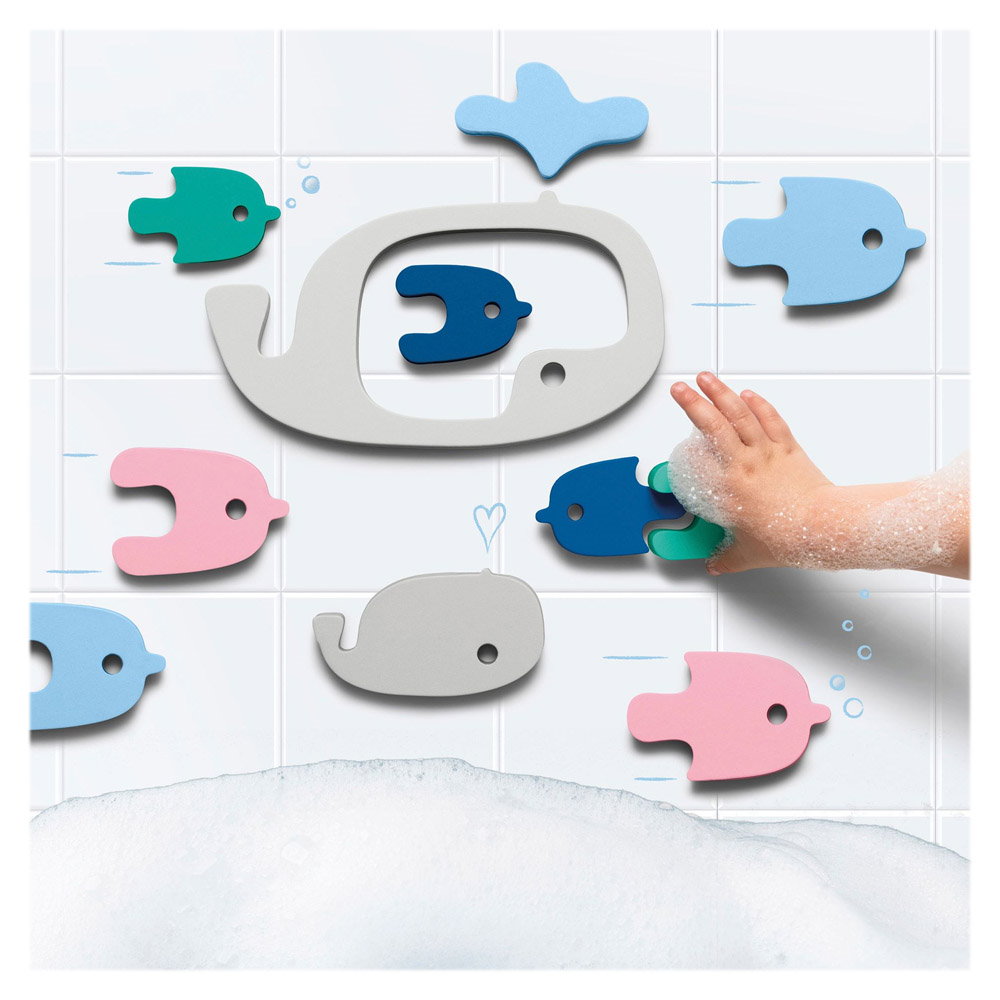 Puzzle de baie, set 11 piese, Balene si pestisori, Quut Toys
