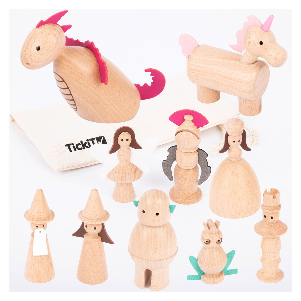 Lumea Basmelor, set 10 figurine din lemn, TickIT