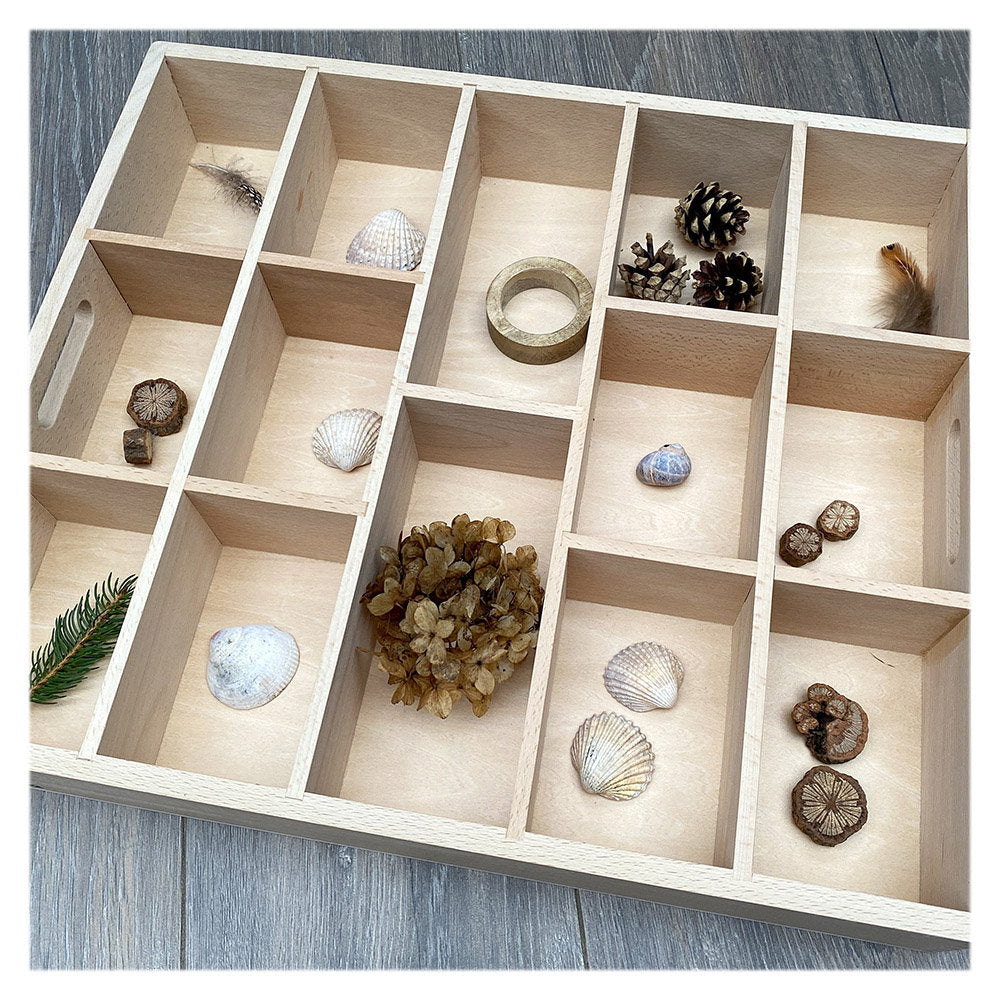 Tava de sortare din lemn cu 14 compartimente, Tickit