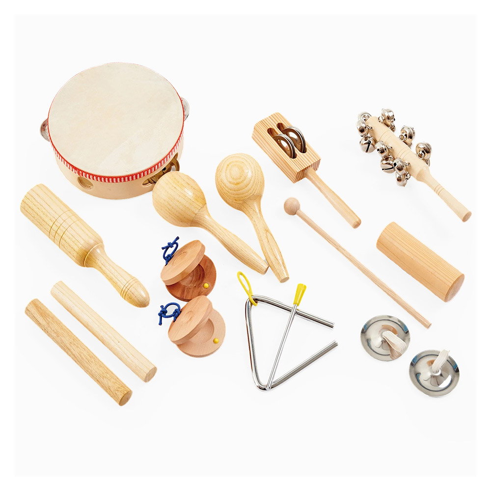 Percussion Set, 10 instrumente din lemn, Tickit