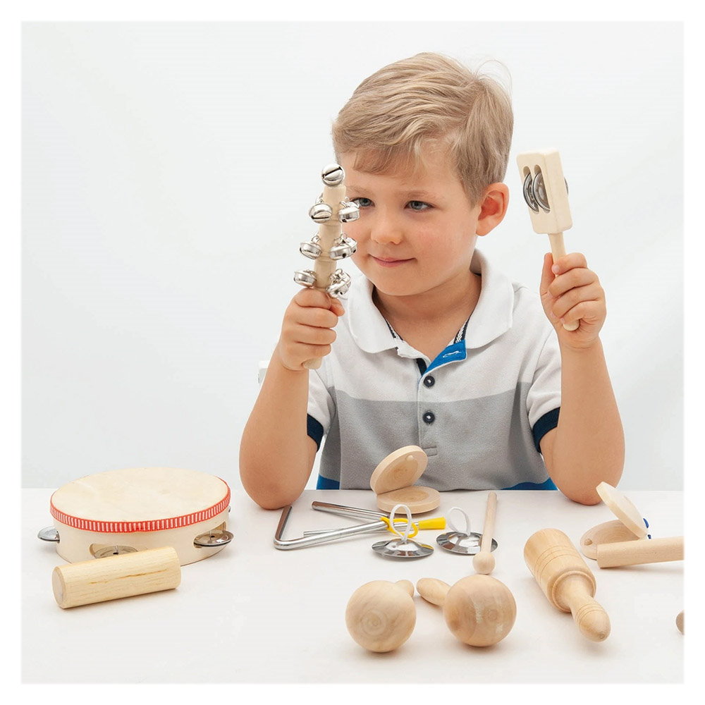 Percussion Set, 10 instrumente din lemn, Tickit