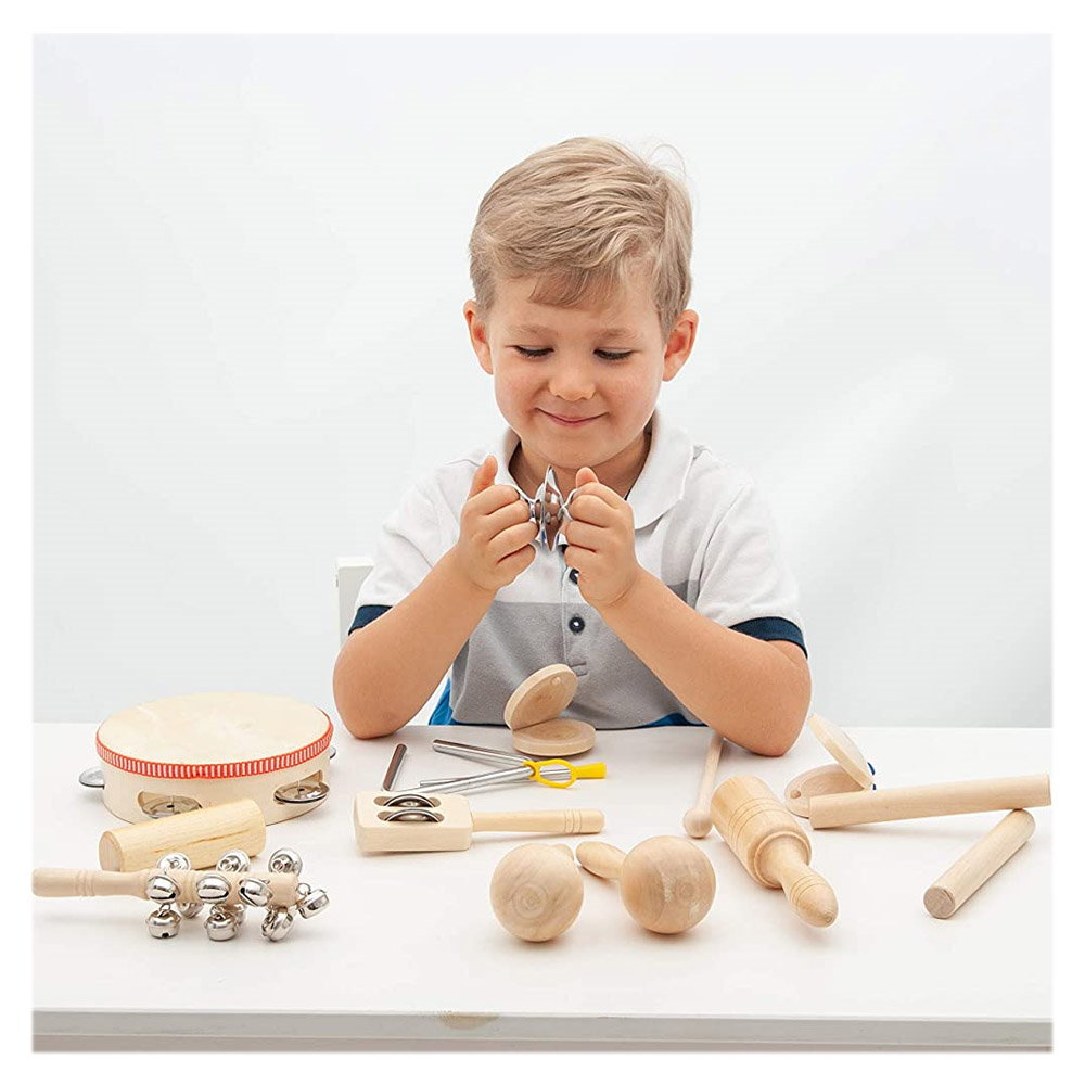 Percussion Set, 10 instrumente din lemn, Tickit