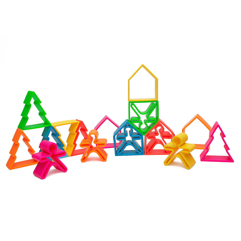 Set senzorial openended cu 18 piese, neon, Dena Toys