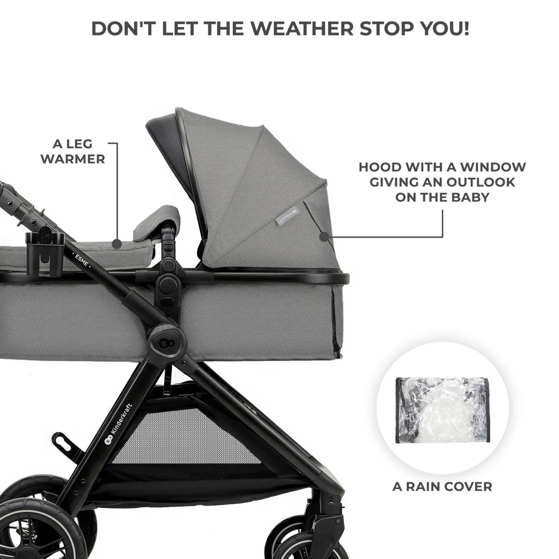 Carucior kinderkraft esme, 3 in 1, moonlight grey