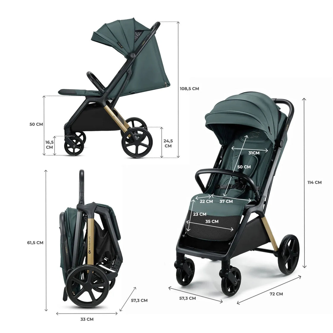 Carucior sport kinderkraft loom, 0-22 kg, jade green