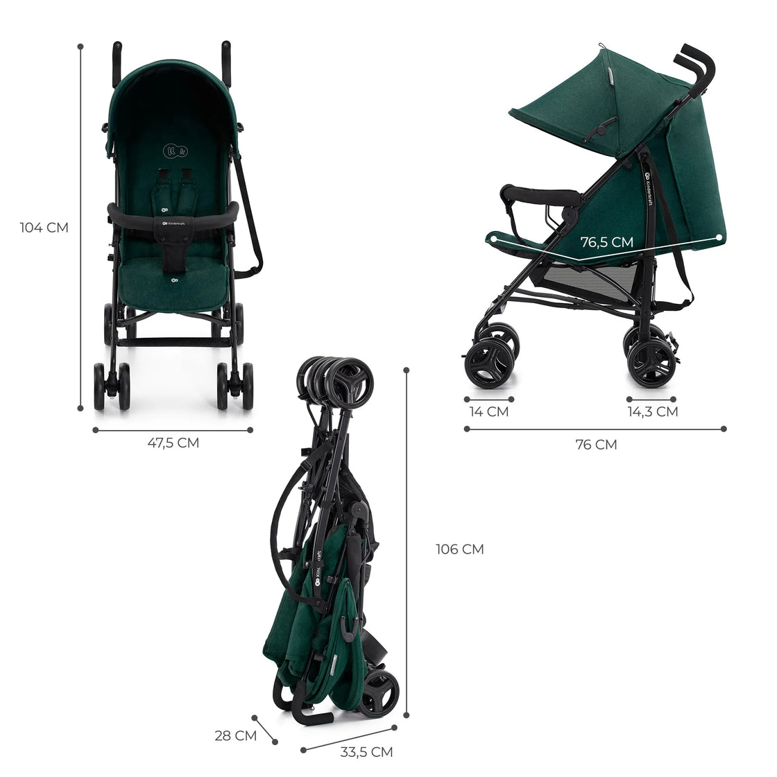 Carucior sport kinderkraft tik, tip umbrela, green forest