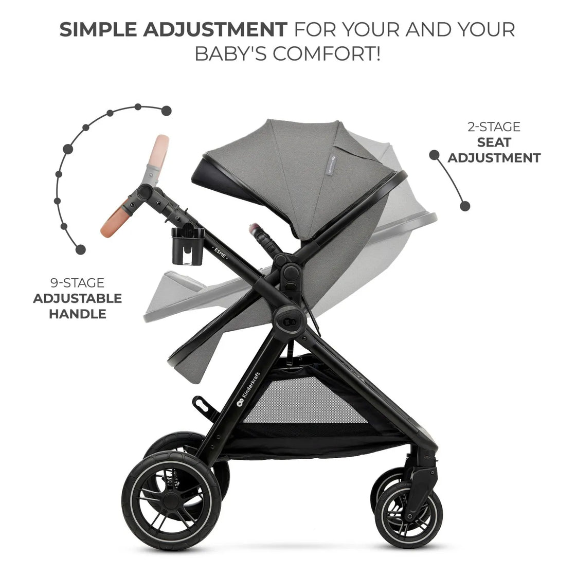 Carucior kinderkraft esme, 3 in 1, moonlight grey