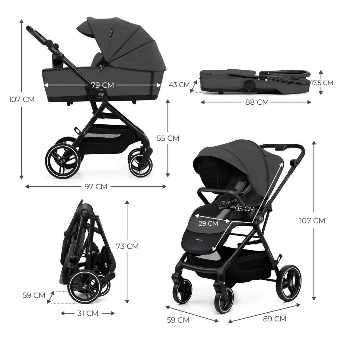 Carucior kinderkraft yoxi 3in1 (mink pro) moon grey