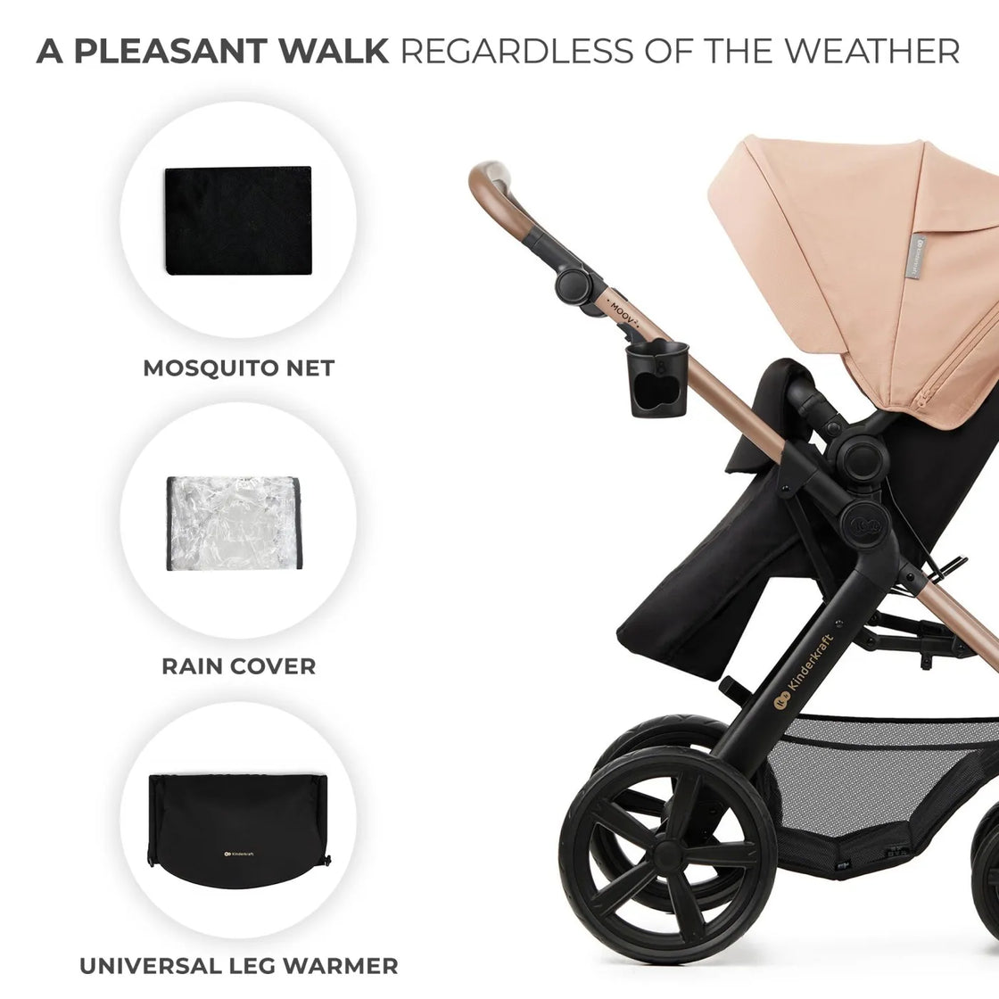 Carucior 3 in 1 kinderkraft moov 2, sand beige
