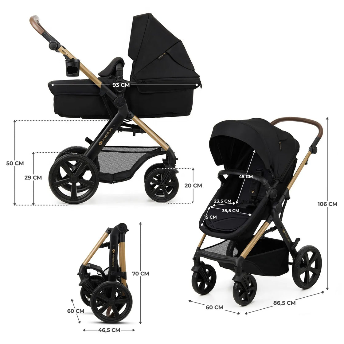 Carucior 3 in 1 kinderkraft moov 2, negru pur