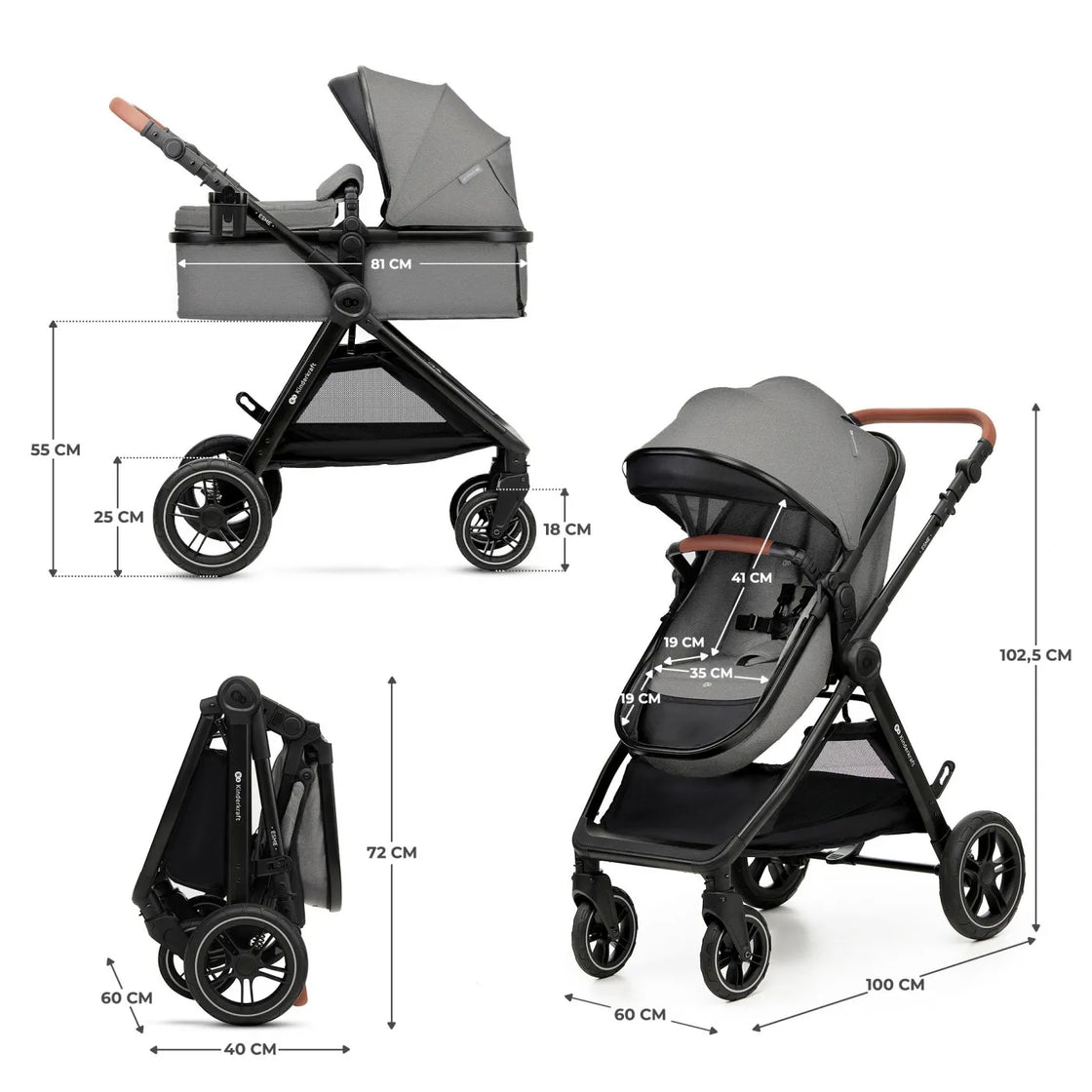 Carucior kinderkraft esme, 3 in 1, moonlight grey