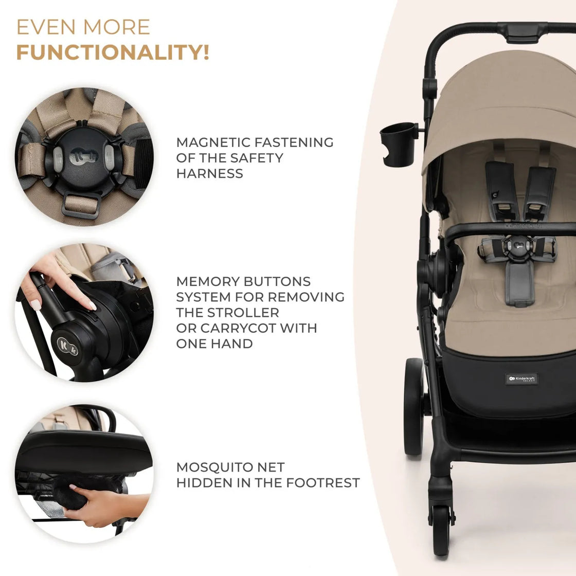 Carucior kinderkraft yoxi 3in1 (mink pro) bej nisip
