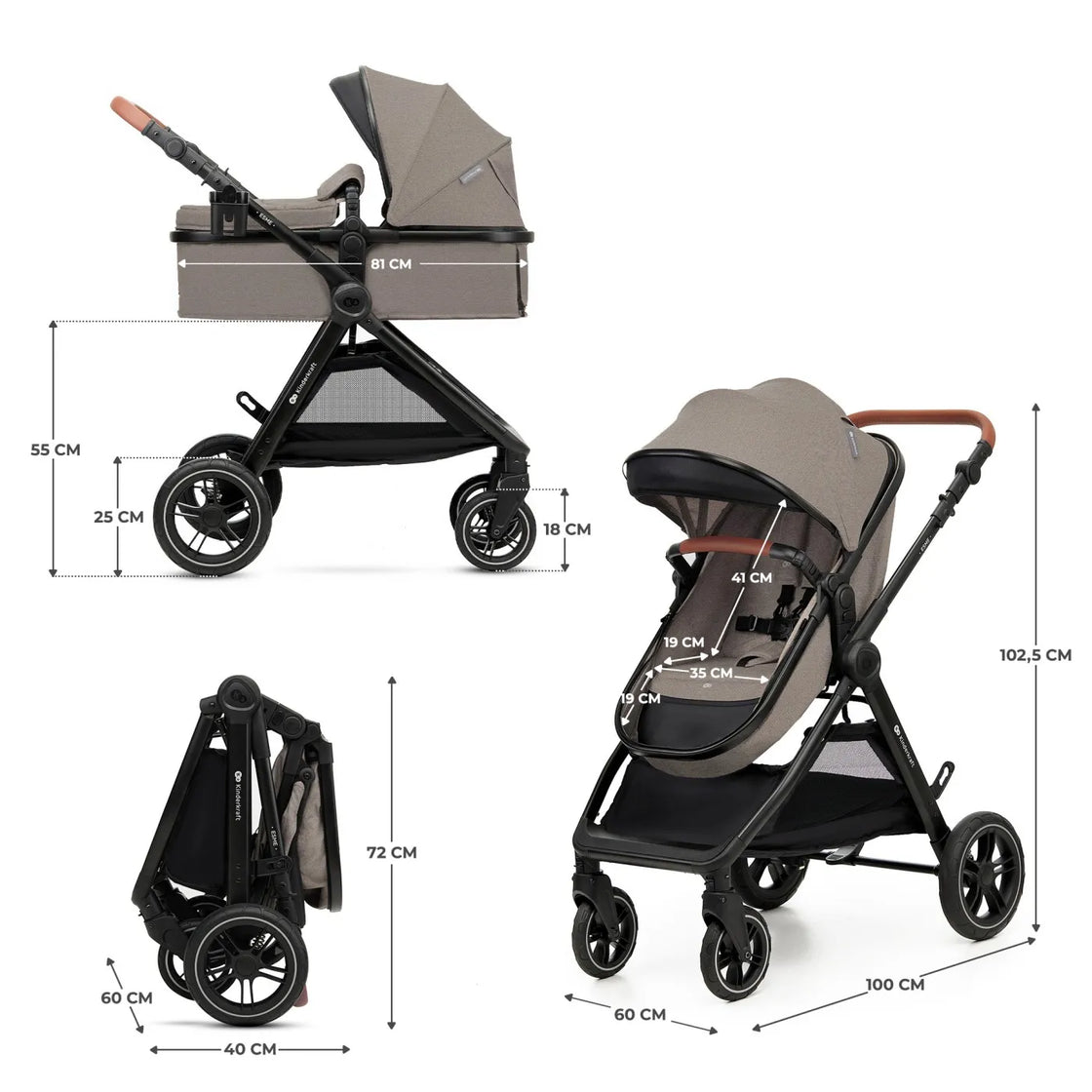 Carucior kinderkraft esme, 3 in 1, sand beige