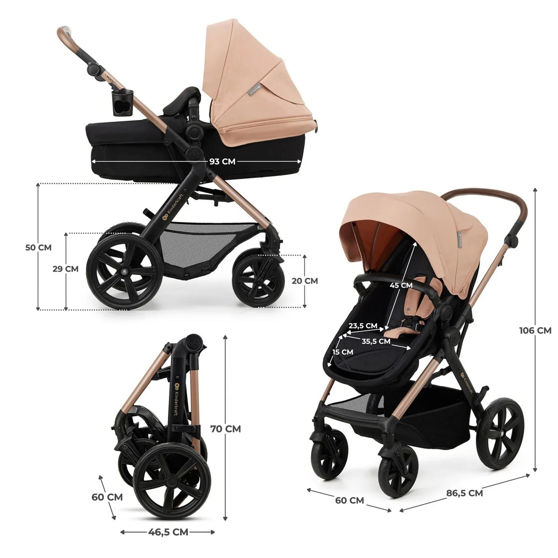 Carucior multifunctional kinderkraft moov 2 eva 4in1 sand beige