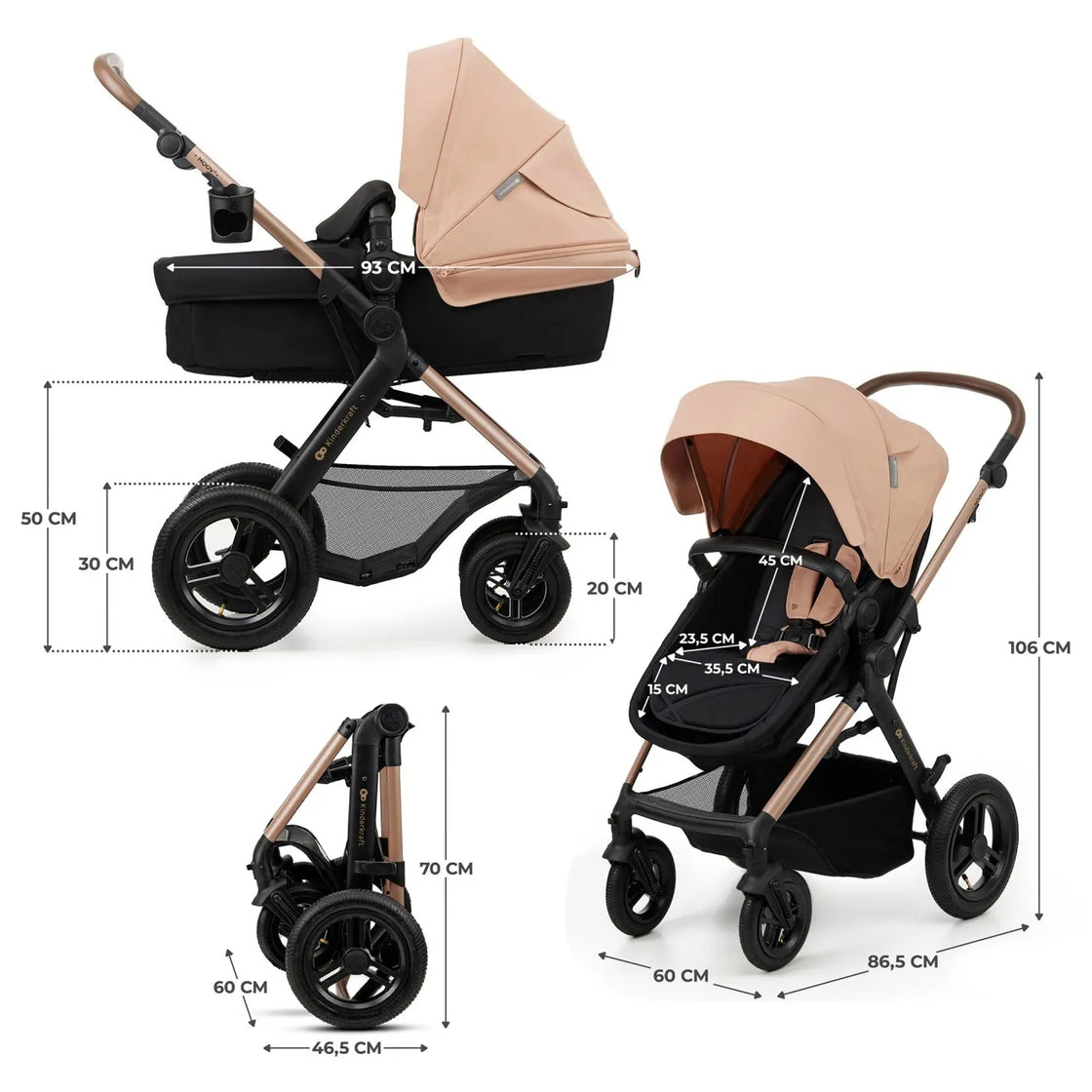Carucior multifunctional kinderkraft moov 2 air 4in1 sand beige