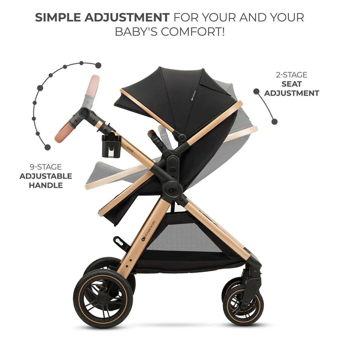Carucior kinderkraft esme, 3 in 1, pure black