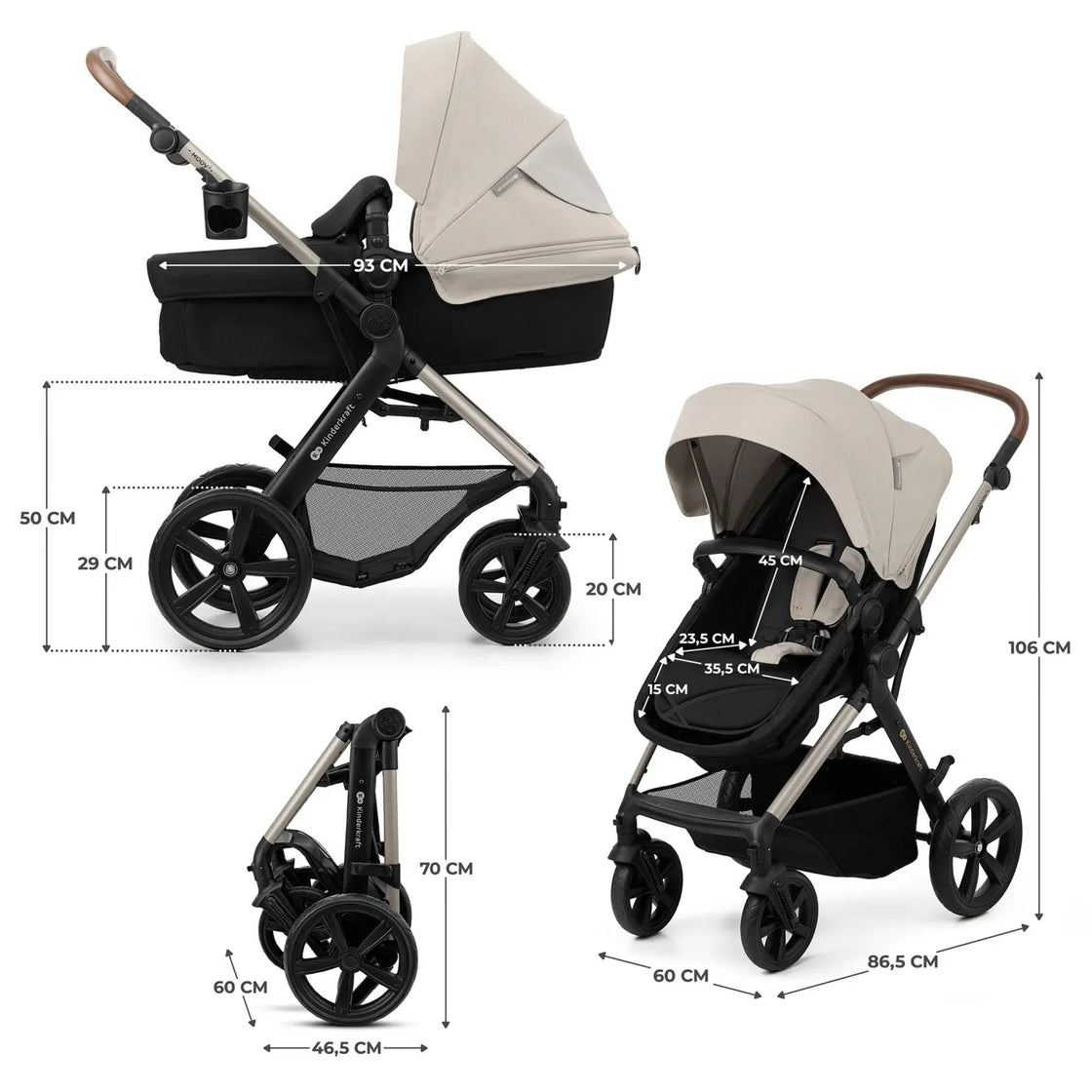 Carucior multifunctional kinderkraft moov 2 eva 4in1 moon grey