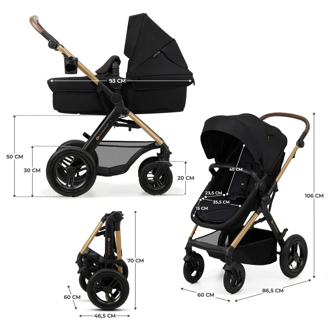 Carucior multifunctional kinderkraft moov 2 air 4in1 pure black