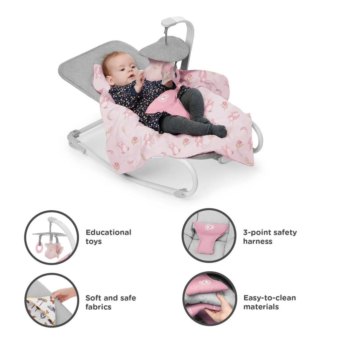 Sezlong 3 in 1, kinderkraft felio 2, peony rose