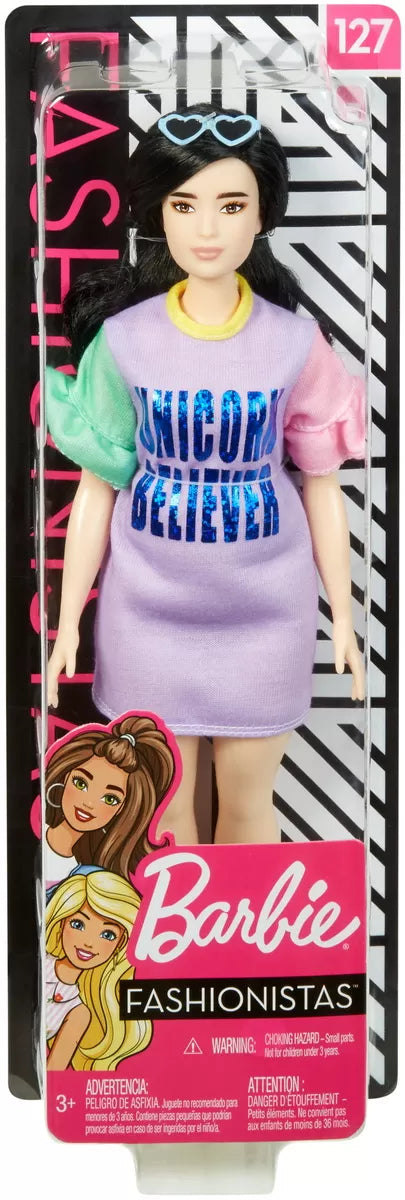 Papusa barbie fashionista cu rochita unicorn believer