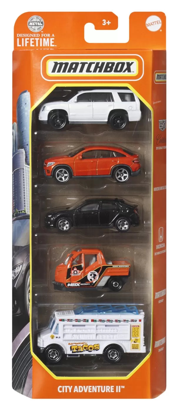 Matchbox set 5 masinute metalice mbx city adventure ii scara 1:64