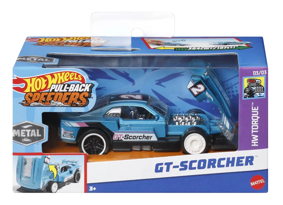 Hot wheels masinuta metalica cu sistem pull back gt scorcher scara 1:43