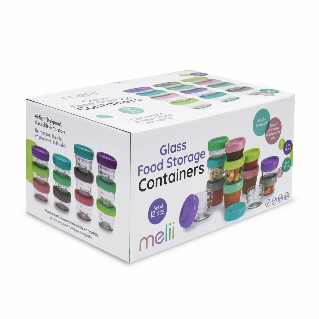 Set 12 recipient sticla pentru hrana bebe, melii, 6*59 ml + 6*118 ml
