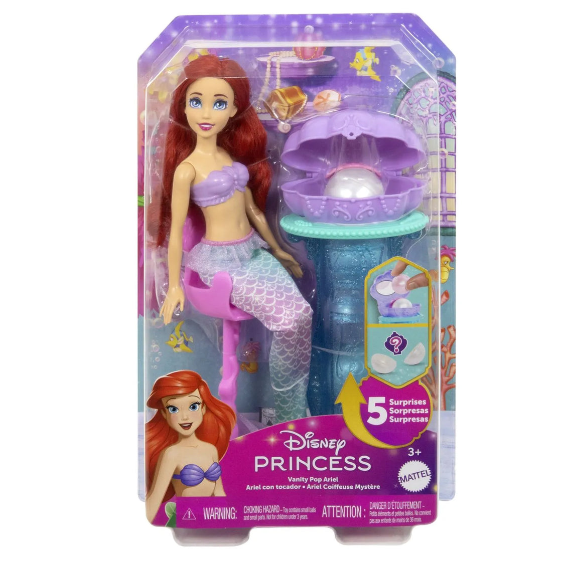 Disney princess papusa ariel si masuta de machiaj cu surprize