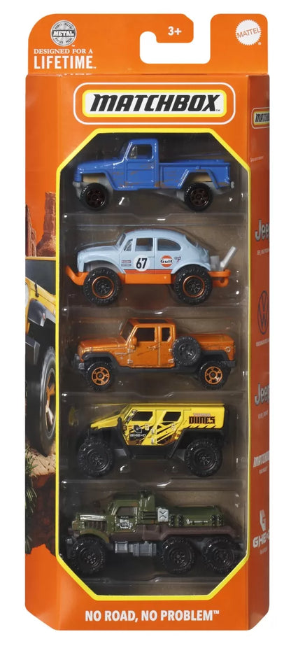 Matchbox set 5 masinute metalice mbx no road no problem scara 1:64