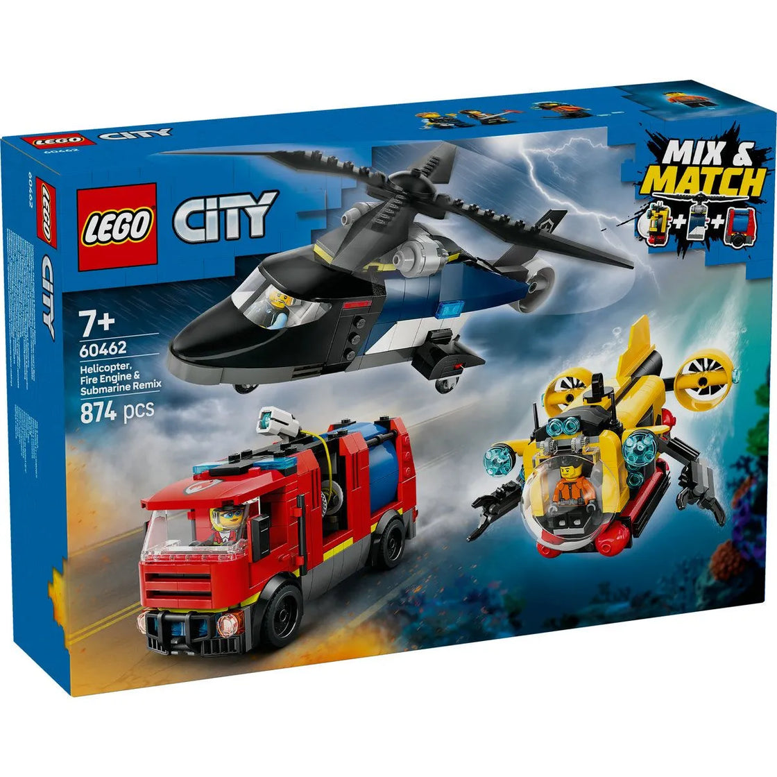 Lego city elicopter, camion de pompieri si submarin remixate 60462