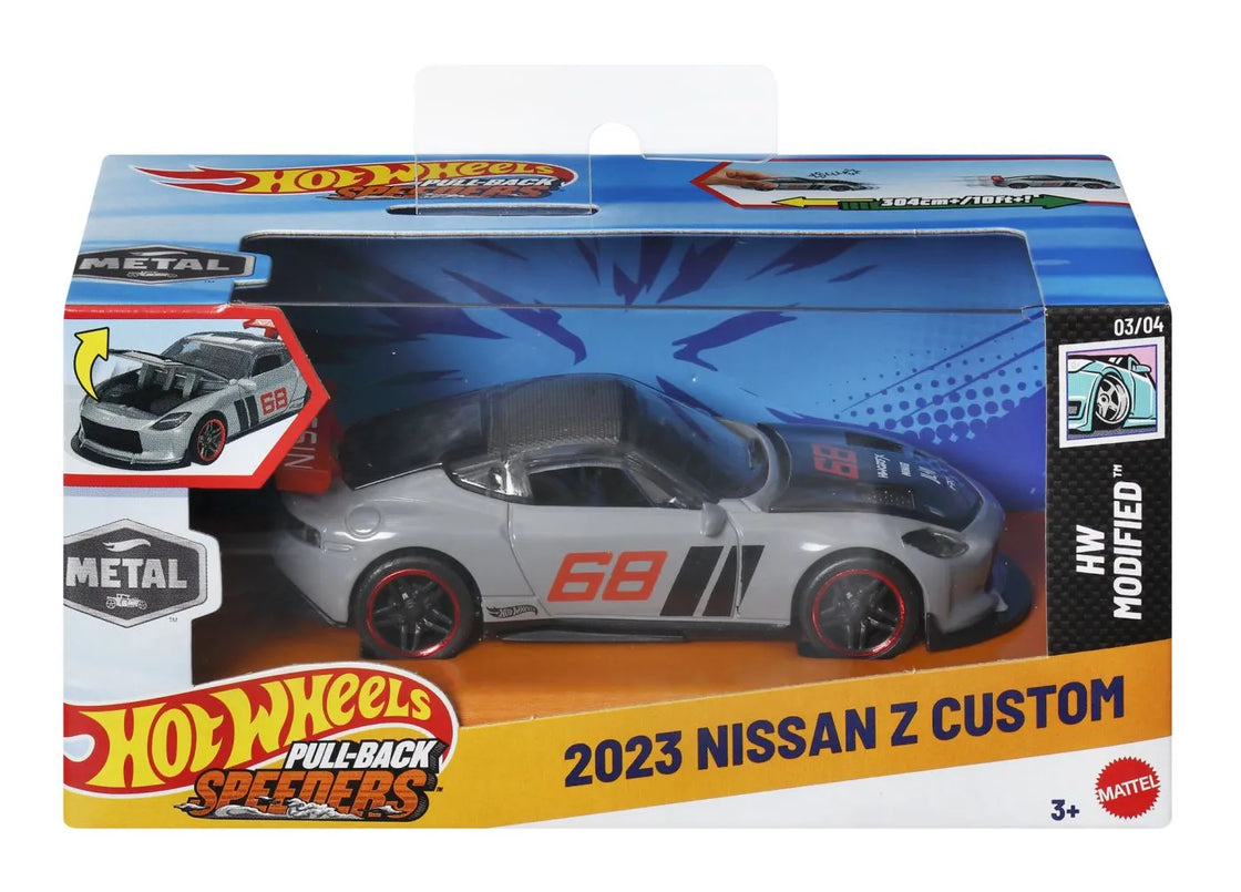 Hot wheels masinuta metalica cu sistem pull back 2023 nissan z custom hw modified scara 1:43