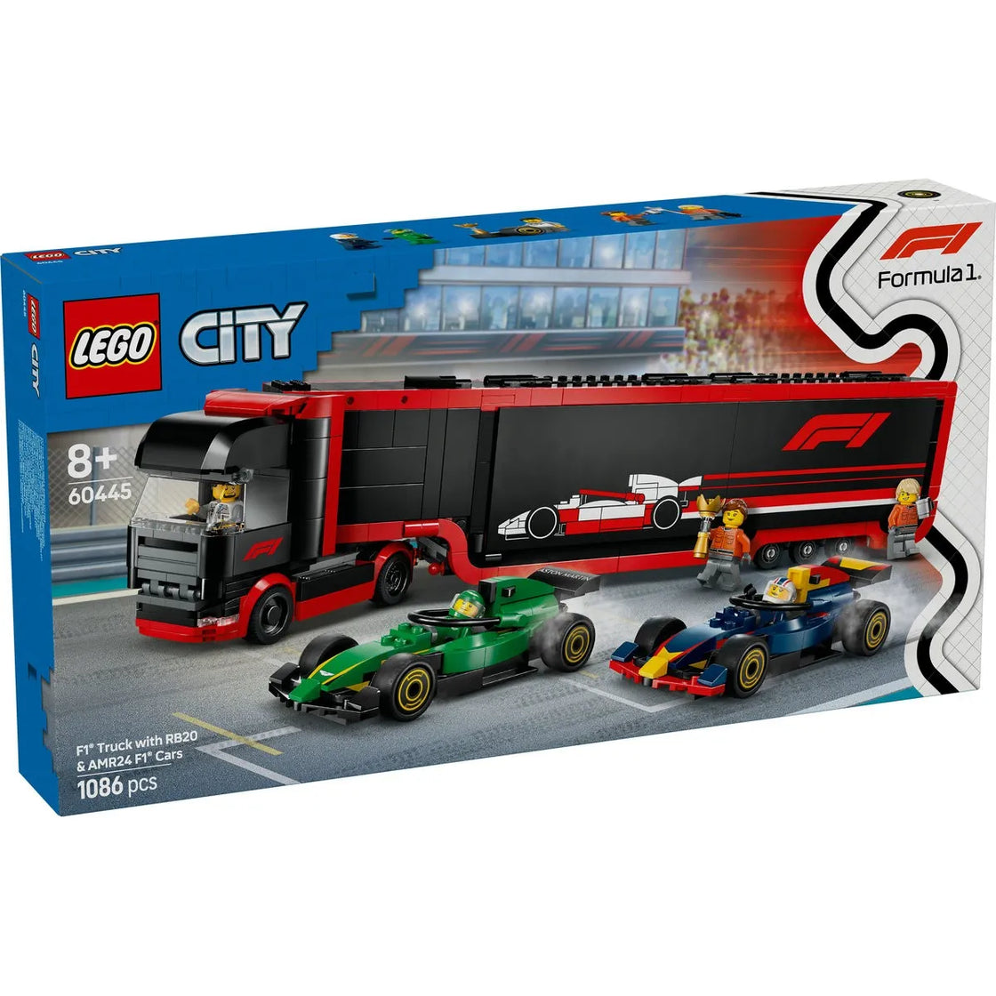 Lego city camion f1 cu masinile f1 rb20 si amr24 60445