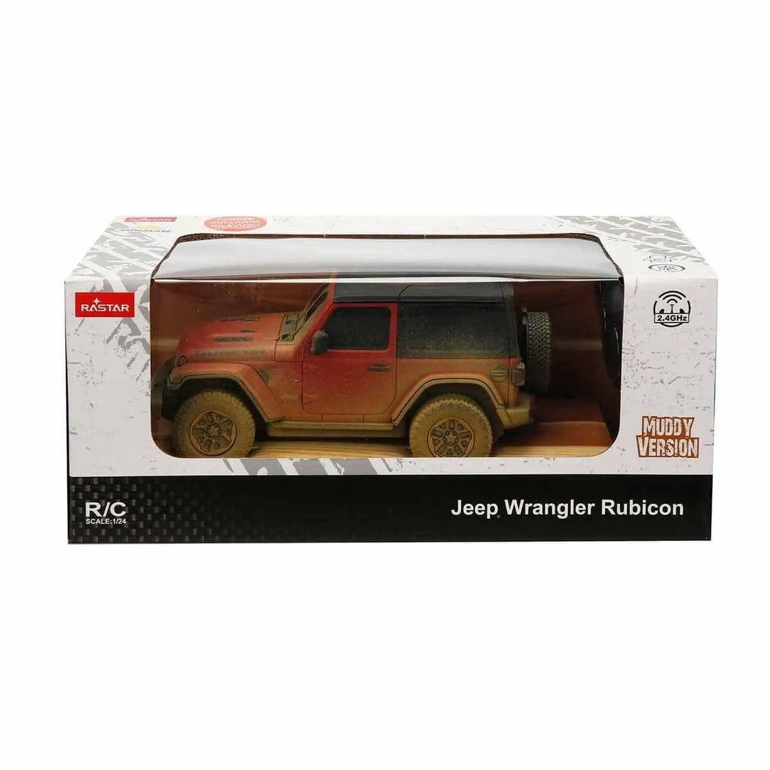 Masina cu telecomanda jeep wrangler muddy rosu cu scara 1 la 24