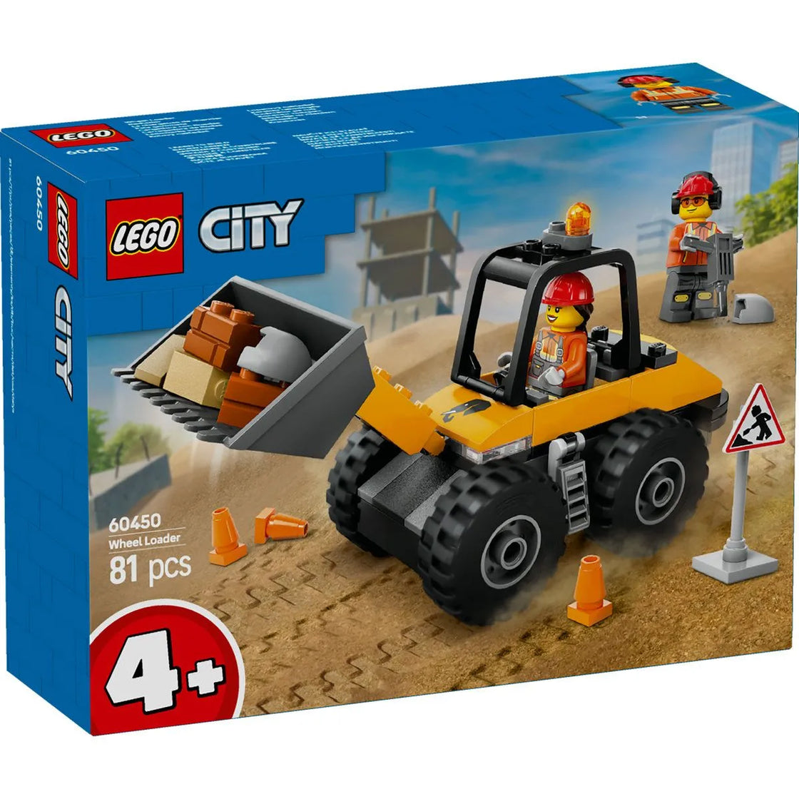 Lego city incarcator pe roti galben pentru constructii 60450