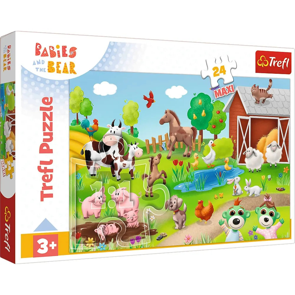 Puzzle trefl 24 maxi babies and the bear animale la ferma