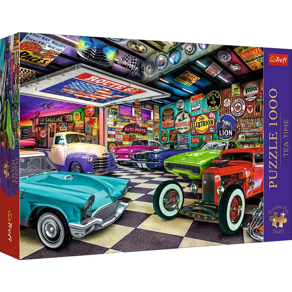 Puzzle trefl 1000 premium plus tea time garajul colectionarului de masini