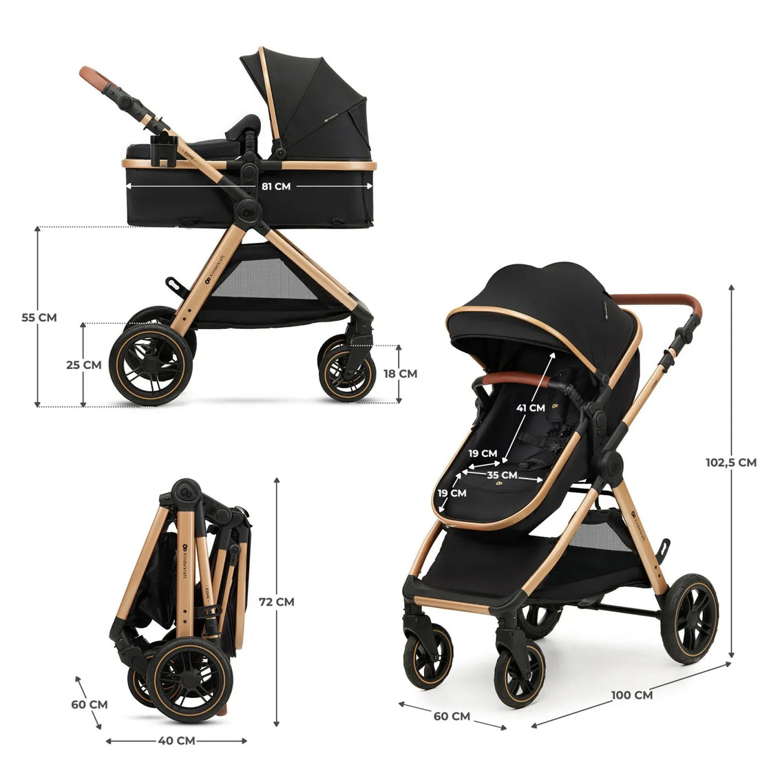 Carucior kinderkraft esme, 3 in 1, pure black