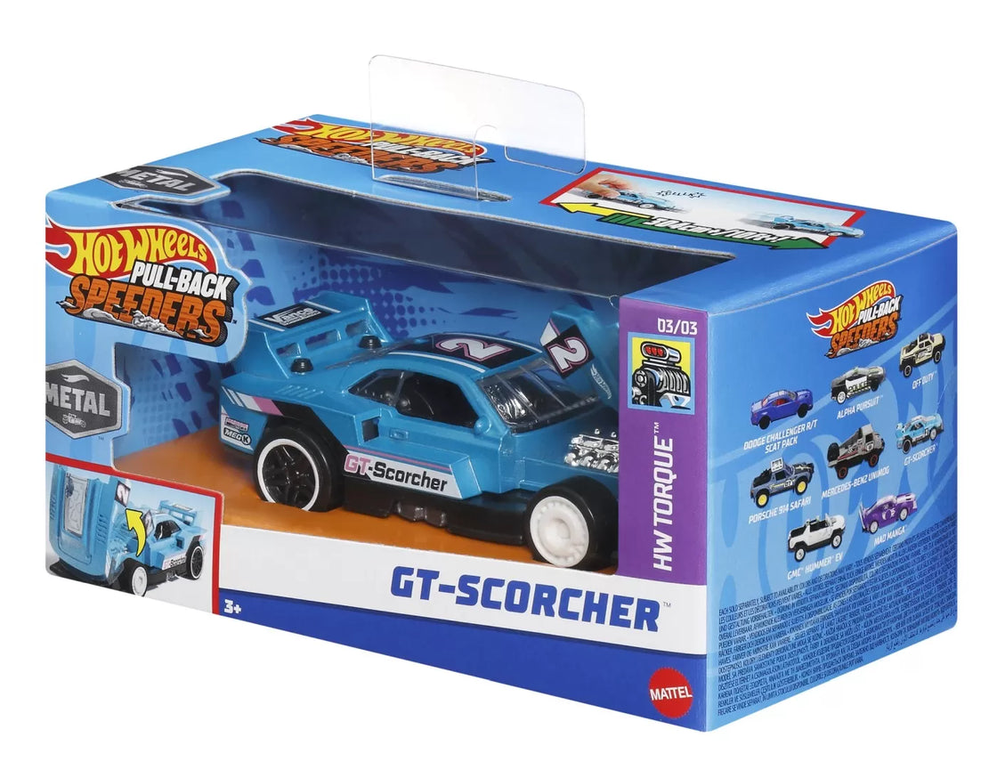 Hot wheels masinuta metalica cu sistem pull back gt scorcher scara 1:43