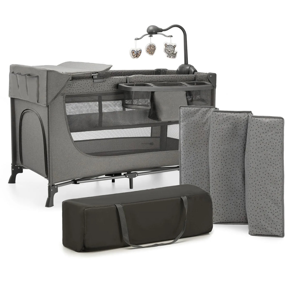 Patut travel kinderkraft joy2, cu accesorii, dark grey