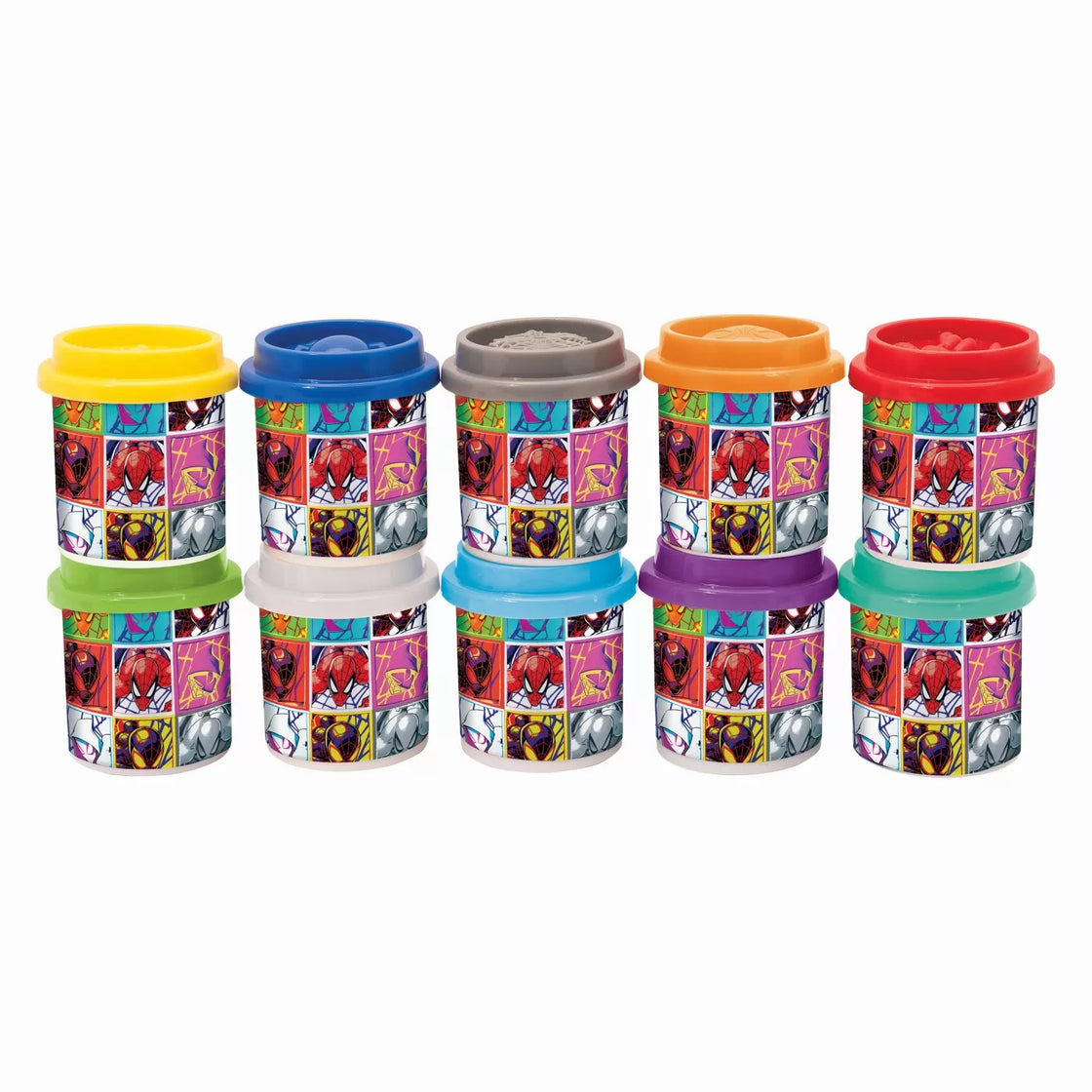 Set 10 borcanase de plastilina spiderman in ambalaj de carton